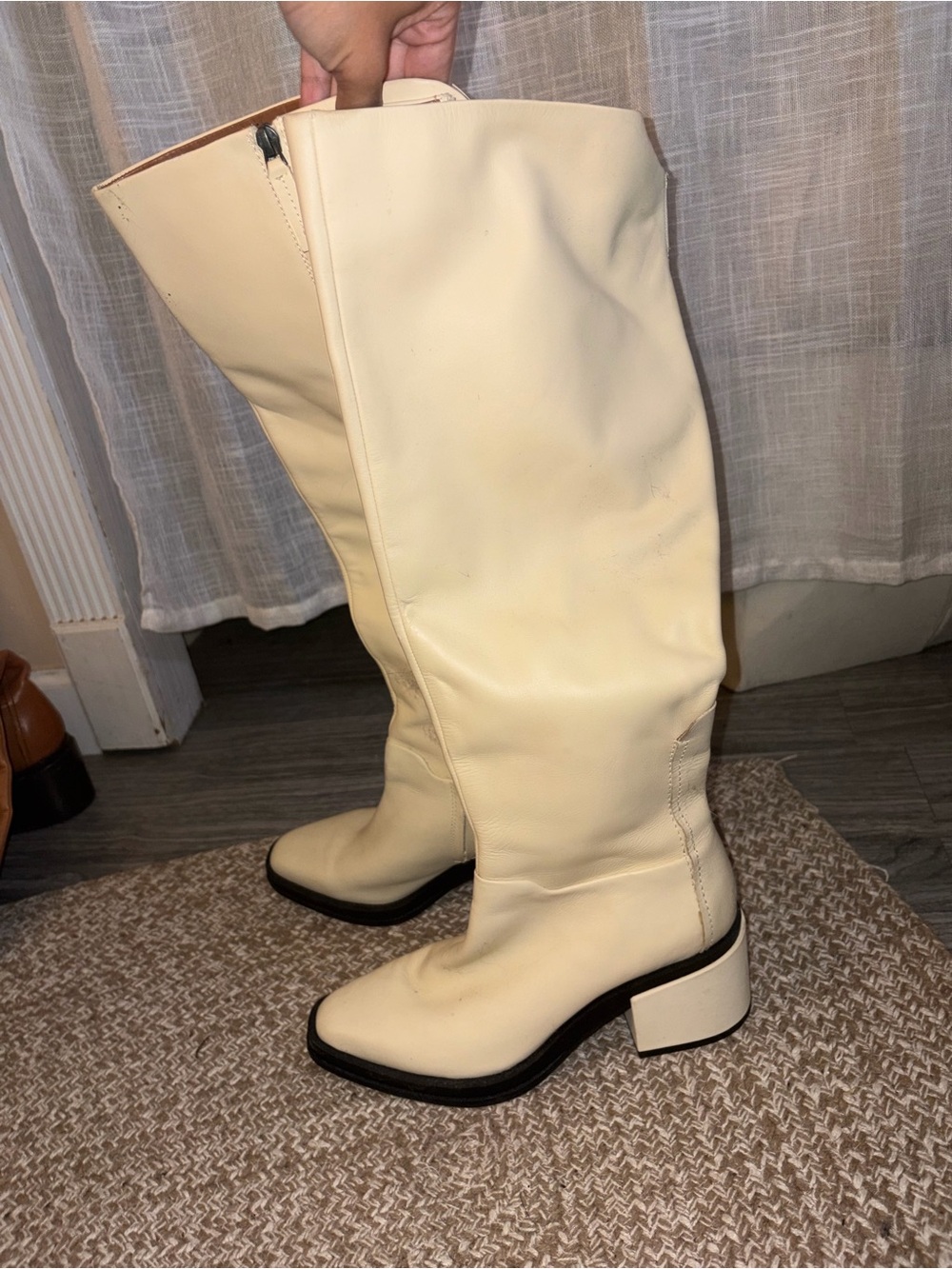 Franco Sarto Cream Knee-High Block Heel Boots